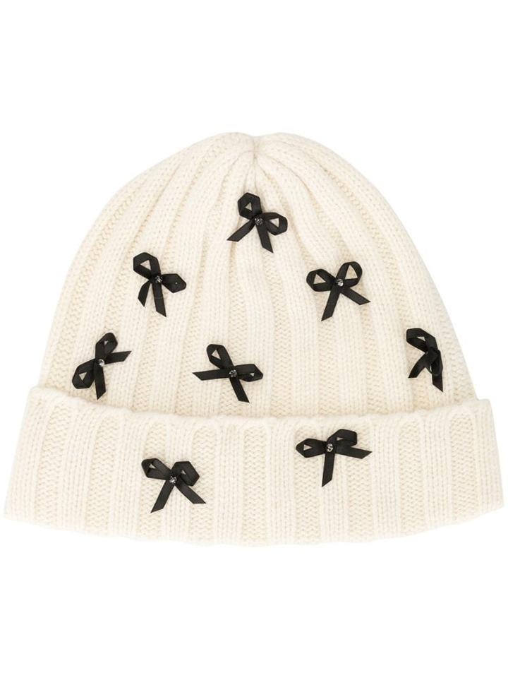 Tu Es Mon Trésor Bow Detail Beanie - White