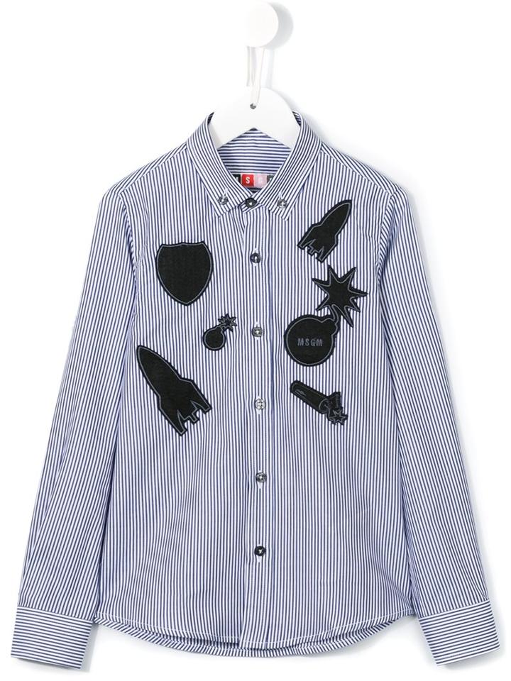 Msgm Kids Patch Detailed Button Down Shirt, Boy's, Size: 8 Yrs, White
