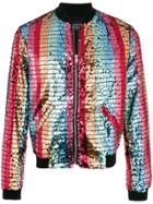 Garcons Infideles Striped Sequin Bomber Jacket - Pink & Purple