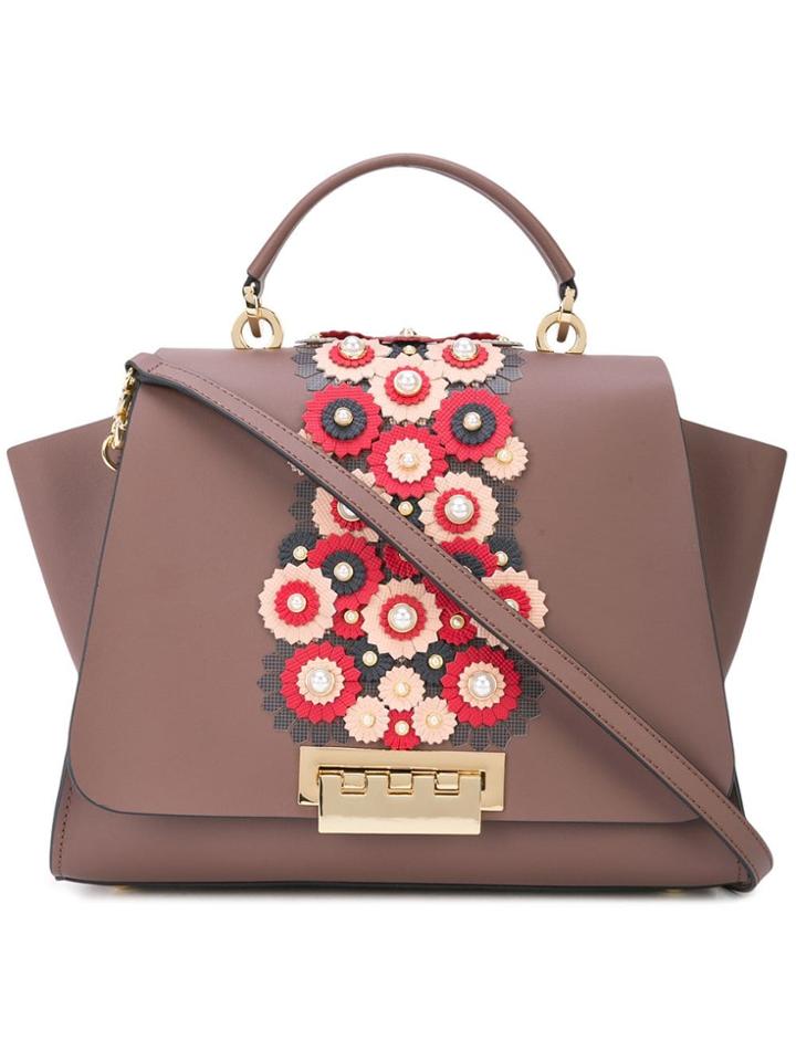 Zac Zac Posen Eartha Floral Applique Bag - Brown