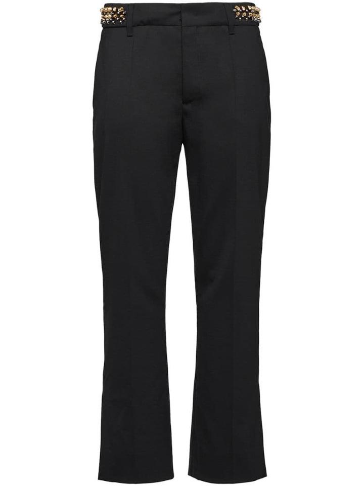 Prada Studded Waist Cropped Trousers - Black