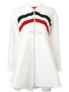 Moncler Gamme Rouge - Striped Flared Coat - Women - Silk/cotton - 0, Women's, White, Silk/cotton