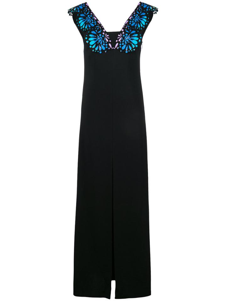Emilio Pucci Embroidered Yoke A-line Gown - Black