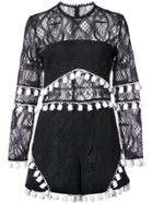Alexis Lace And Tassel Playsuit - Black