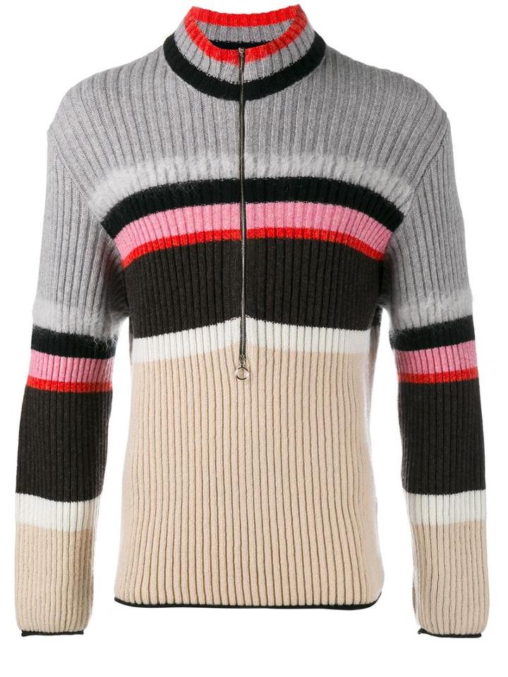 Helen Lawrence Striped Half-zip Jumper, Men's, Size: Small, Grey, Polyamide/mohair/wool/lambs Wool