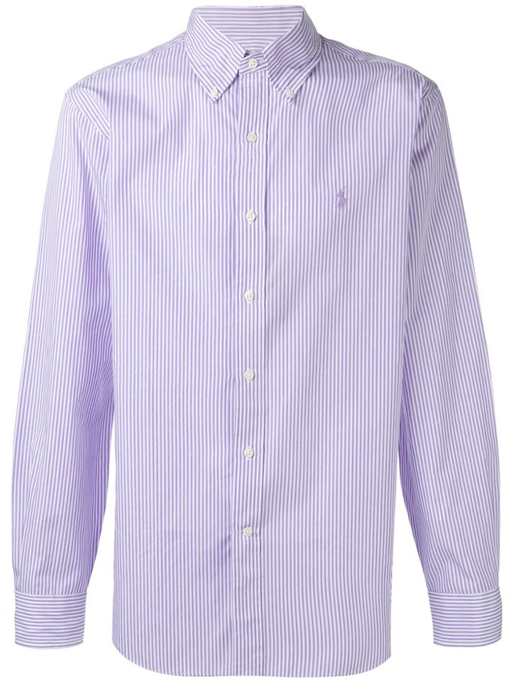 Polo Ralph Lauren Logo Embroidered Striped Shirt - Pink & Purple