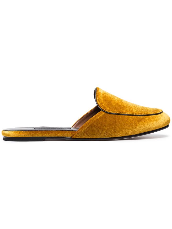 Newbark Yellow Velvet Liza Mules - Yellow & Orange