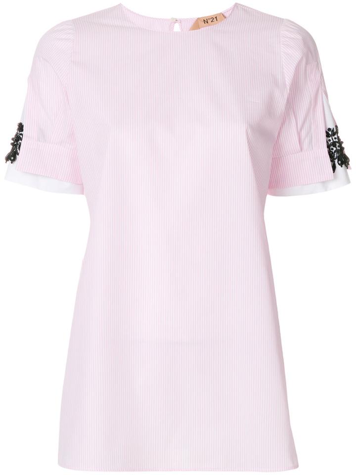 No21 - Embellished Sleeve Blouse - Women - Cotton/glass - 44, Pink/purple, Cotton/glass