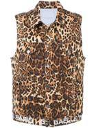 Gaelle Bonheur Leopard Print Sleeveless Jacket - Brown