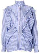 Alexa Chung Striped Batwing Ruffle Blouse - Blue