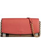 Burberry House Check And Leather Wallet With Chain - Red
