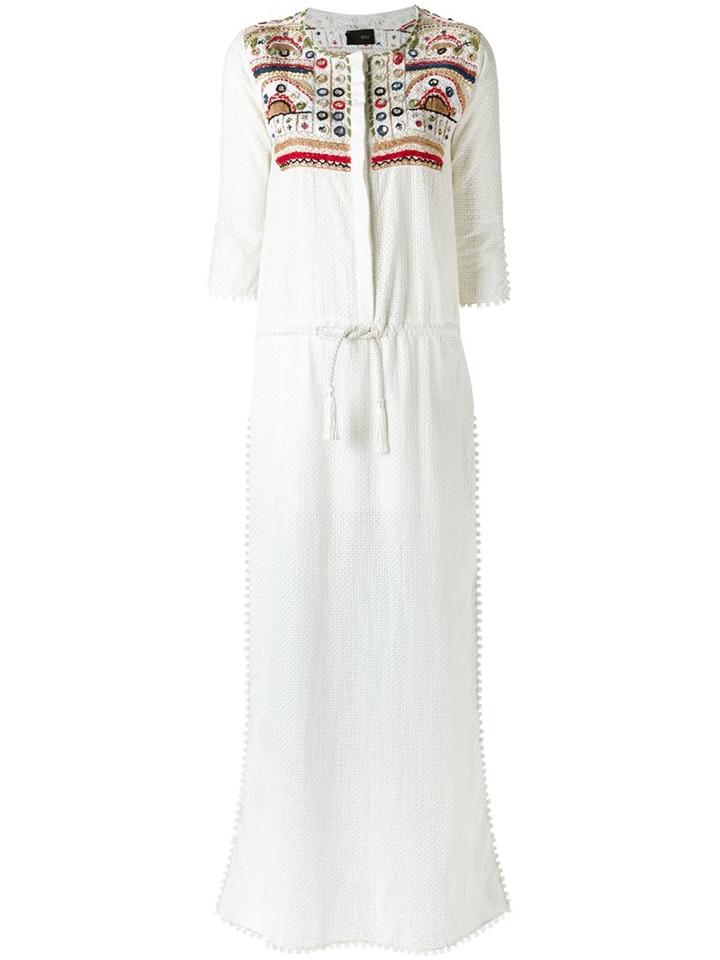 Andrea Bogosian Embroidered Long Dress, Women's, Size: Medium, Nude/neutrals, Cotton