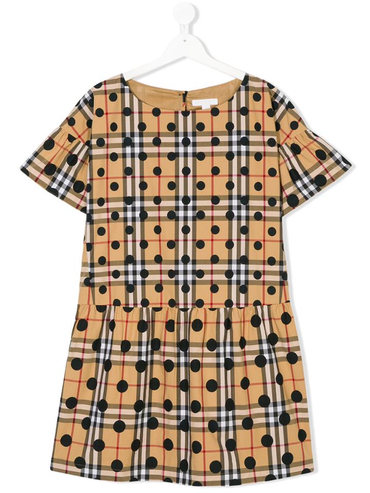 Burberry Kids Teen Check Polka-dot Dress - Brown