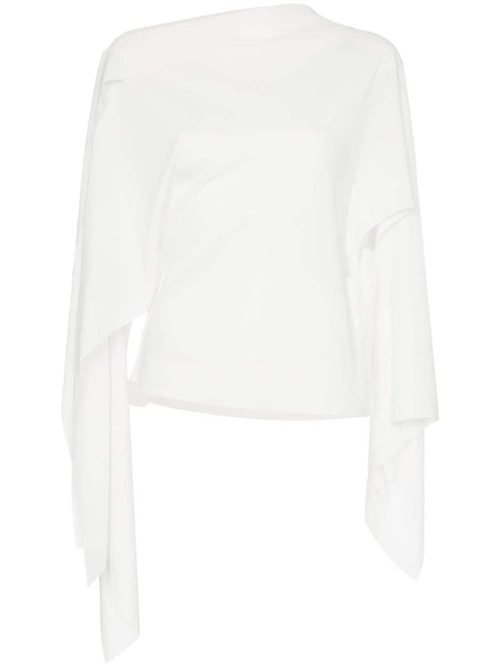 Mugler Draped Asymmetric Slashed Sleeve Top - White