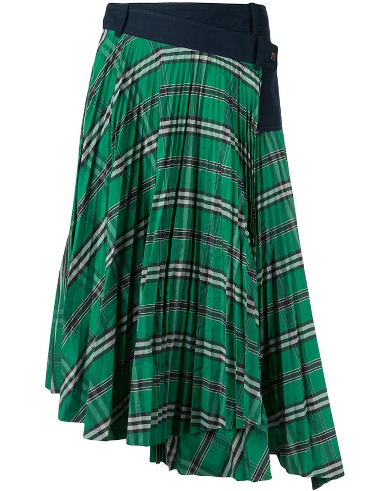 Cédric Charlier Checked Asymmetric Hem Skirt - Green