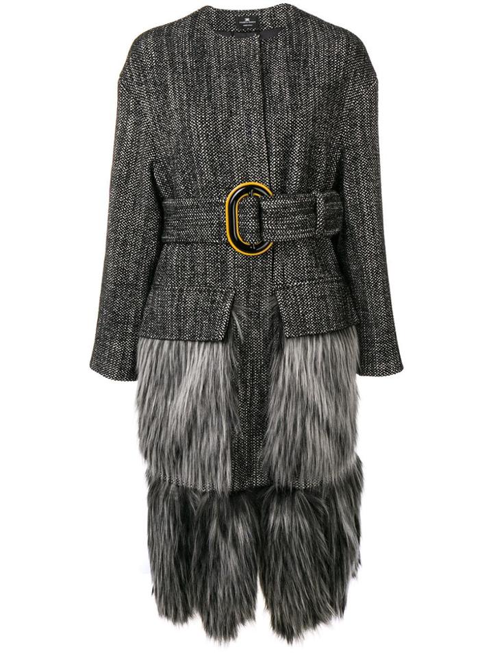 Elisabetta Franchi Faux-fur Trimmed Coat - Black