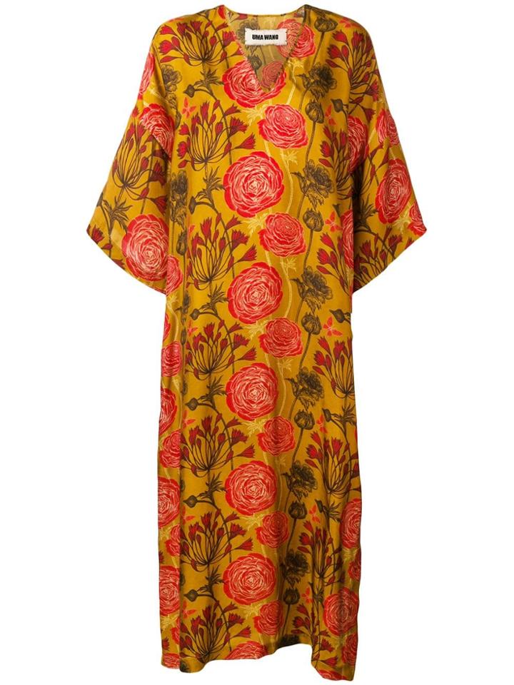 Uma Wang Floral Short-sleeve Maxi Dress - Orange