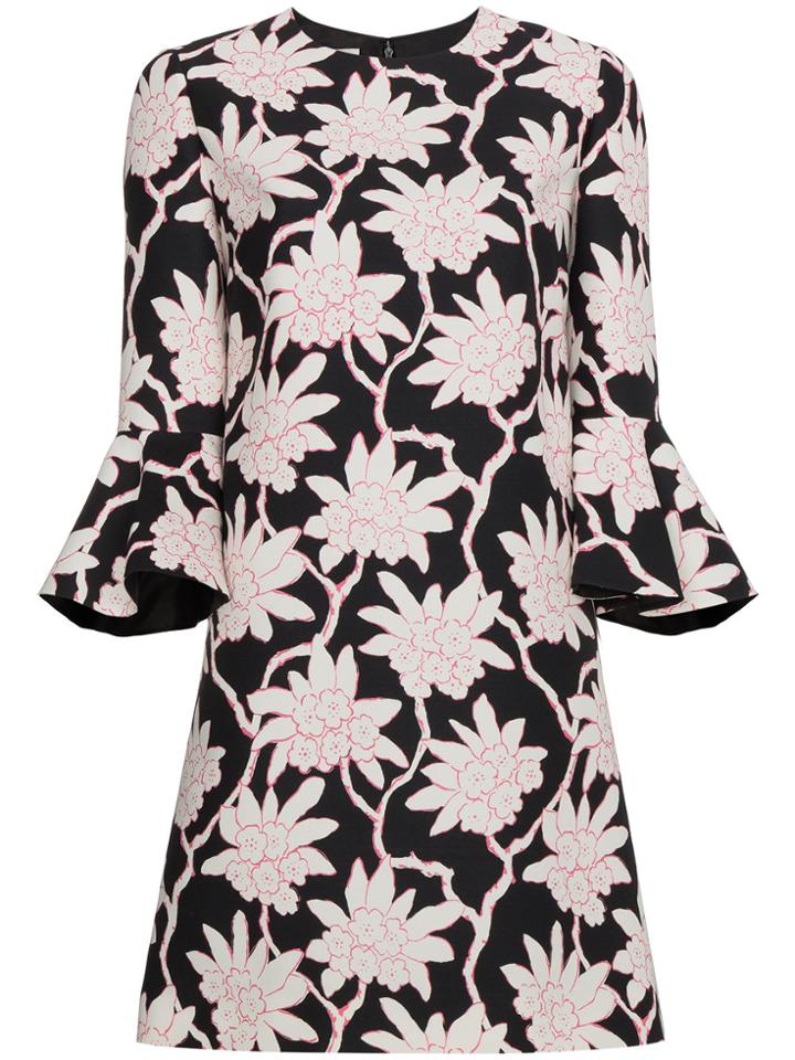 Valentino Floral Print Three-quarter Length Mini Dress - Black