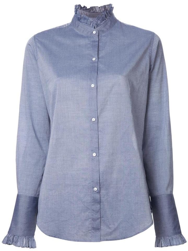 Nili Lotan Pleated Collar Shirt, Women's, Size: Medium, Blue, Cotton