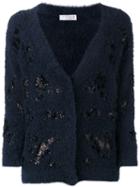 Brunello Cucinelli Glitter Patch Cardigan, Women's, Size: Large, Blue, Cotton/polyamide