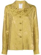 Yves Saint Laurent Vintage Floral Jacquard Open Collar Shirt - Yellow