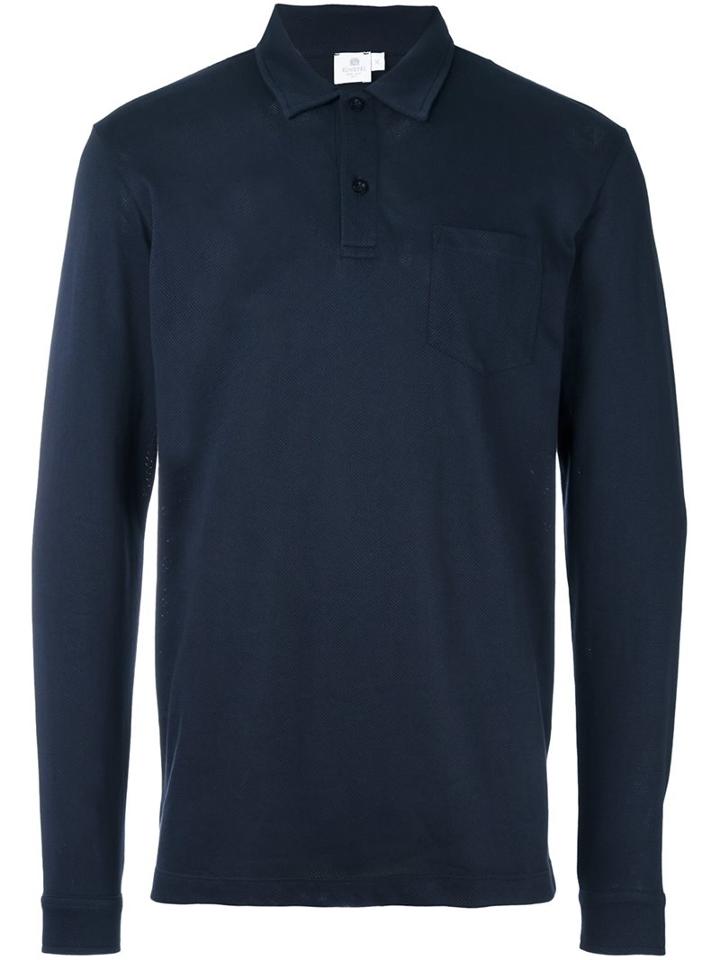Sunspel Long Sleeve 'riviera' Polo, Men's, Size: Xl, Blue, Cotton