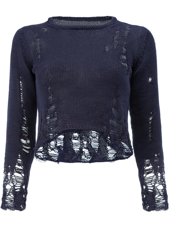 Song For The Mute - Destroyed Effect Cropped Blouse - Women - Cotton - 3, Blue, Cotton