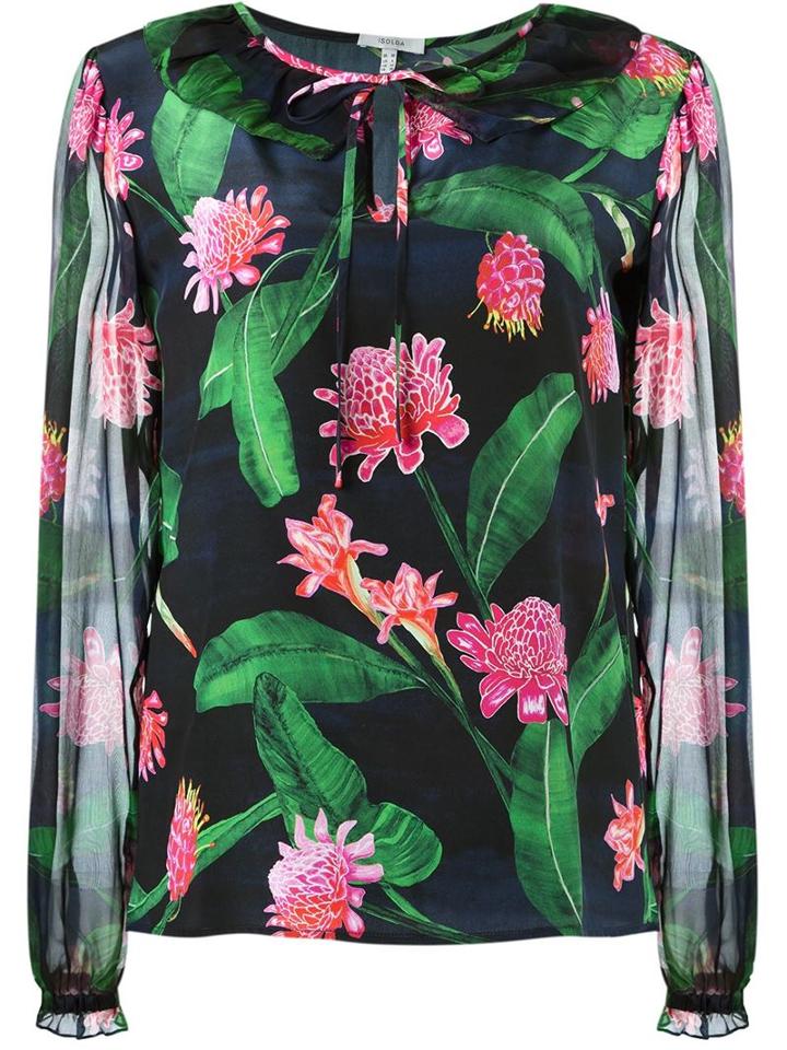 Isolda Long Sleeve Floral Blouse, Women's, Size: 42, Green, Silk