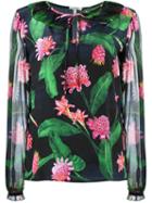 Isolda Long Sleeve Floral Blouse, Women's, Size: 42, Green, Silk