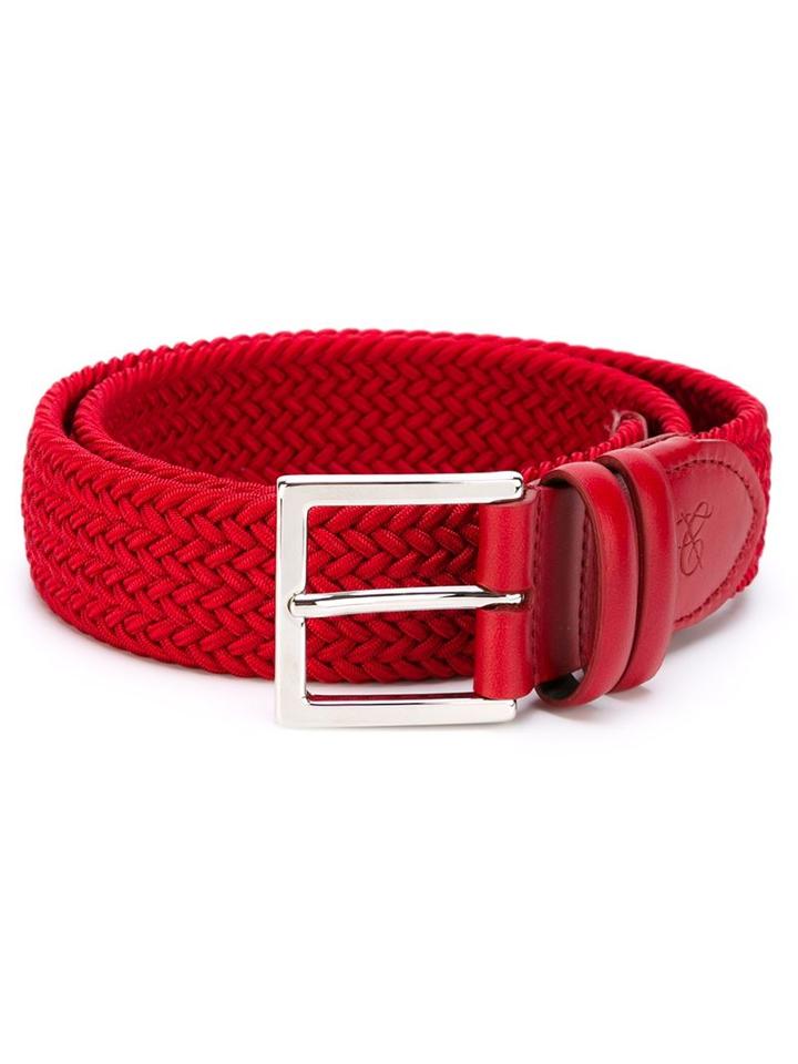 Canali Woven Belt, Men's, Size: 100, Red, Leather/cotton