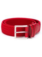 Canali Woven Belt, Men's, Size: 100, Red, Leather/cotton