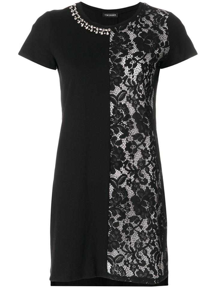 Twin-set Lace Panel T-shirt - Black