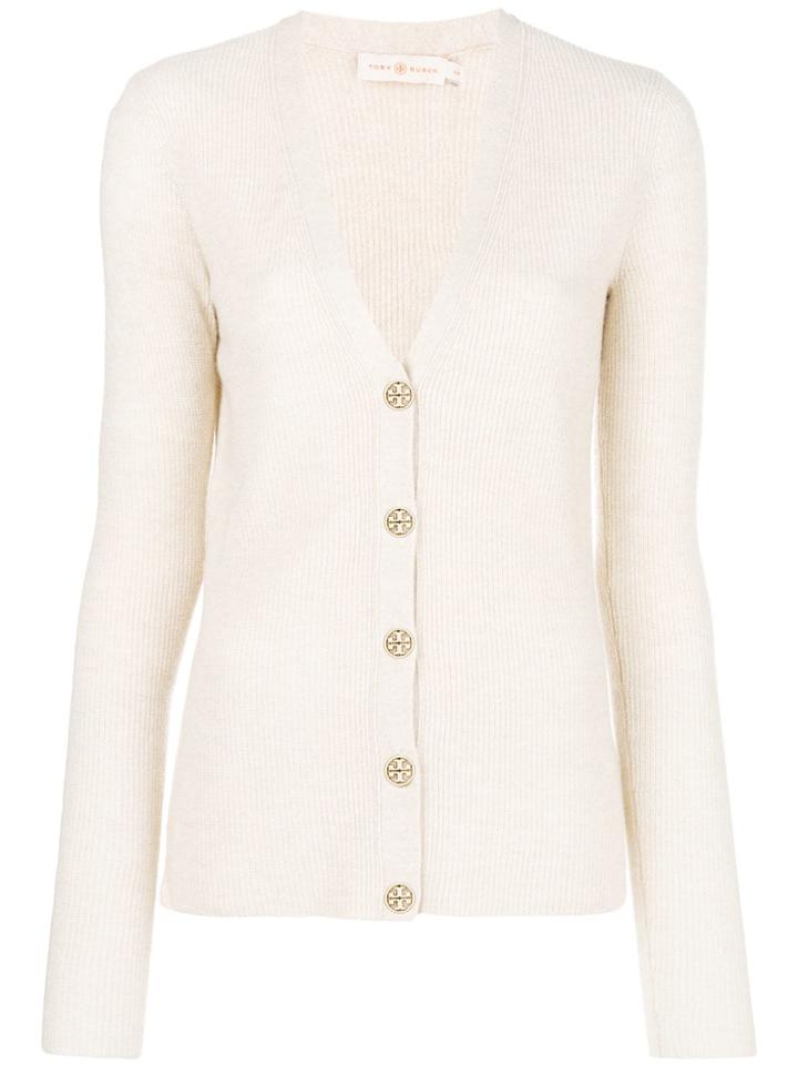 Tory Burch Ribbed Fitted Cardigan - Neutrals