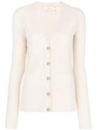 Tory Burch Ribbed Fitted Cardigan - Neutrals