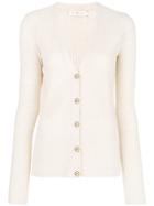 Tory Burch Ribbed Fitted Cardigan - Neutrals