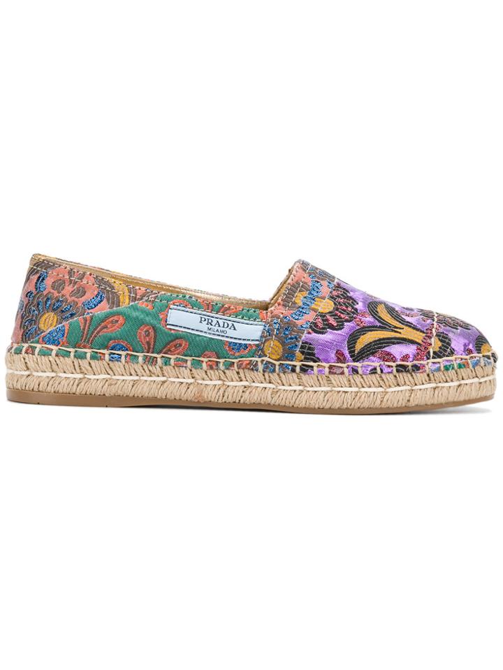 Prada Floral Embroidered Espadrilles - Multicolour