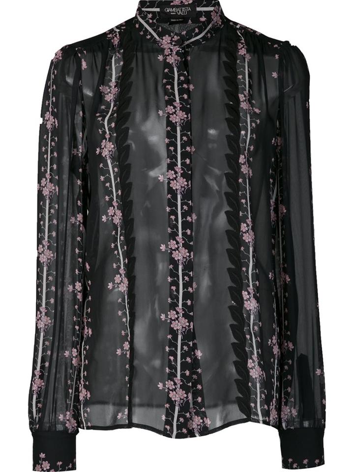 Giambattista Valli Floral Print Sheer Shirt, Women's, Size: 42, Black, Silk