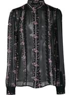 Giambattista Valli Floral Print Sheer Shirt, Women's, Size: 42, Black, Silk
