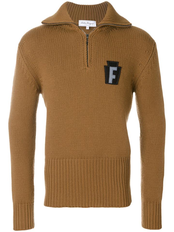 Salvatore Ferragamo Logo Patch Knit - Brown