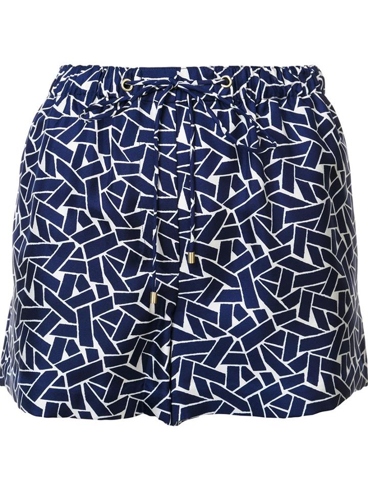 Diane Von Furstenberg Geometric Print Shorts, Women's, Size: Xs, Blue, Silk