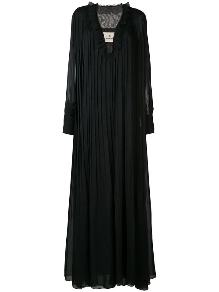 By. Bonnie Young - Sheer Sleeves Pleated Gown - Women - Silk - 2, Women's, Black, Silk