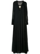 By. Bonnie Young - Sheer Sleeves Pleated Gown - Women - Silk - 2, Women's, Black, Silk