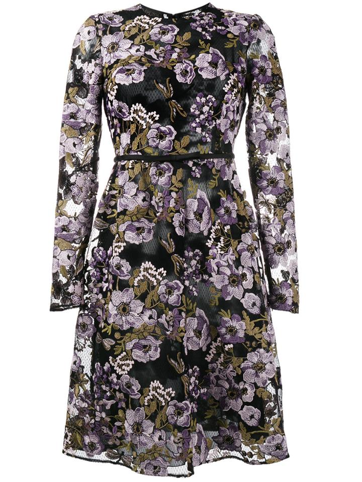 Giambattista Valli Floral Embroidered Bow Embellished Dress - Black