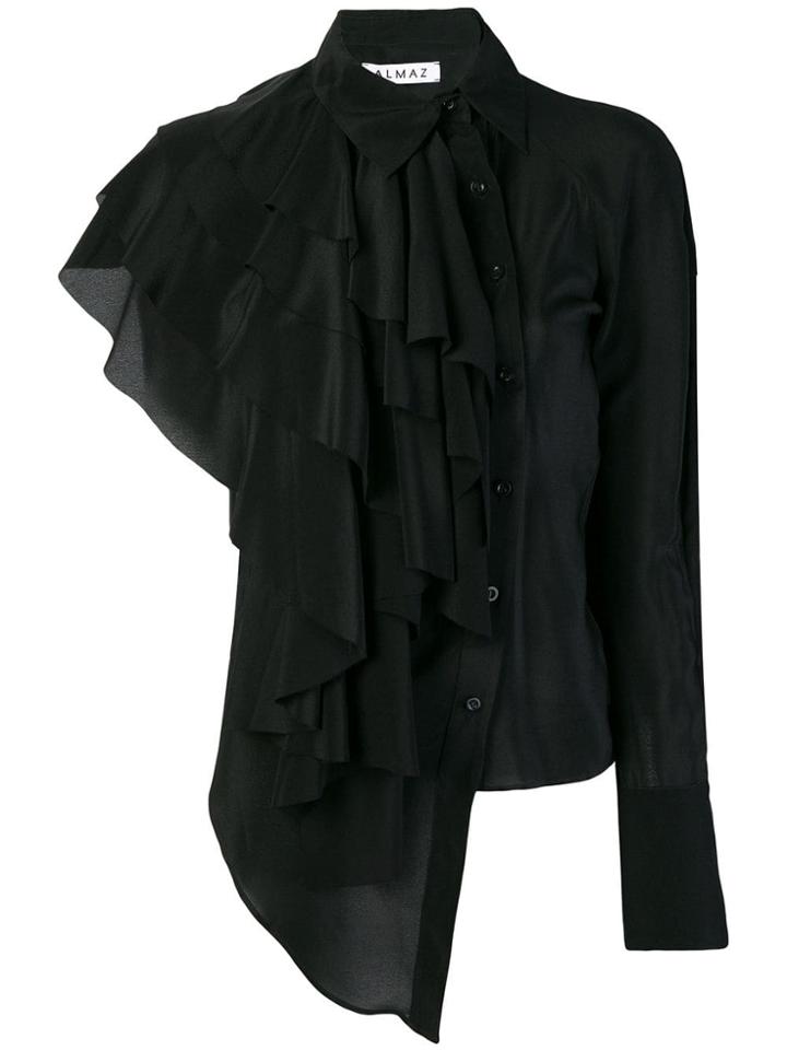 Almaz Ruffled One Shoulder Shirt - Black