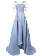 Marchesa - Flower Embellished Flared Gown - Women - Silk - 10, Blue, Silk