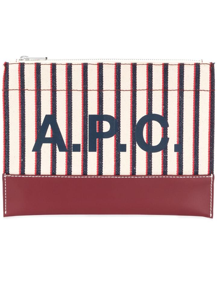 A.p.c. Striped Logo Print Clutch - Neutrals