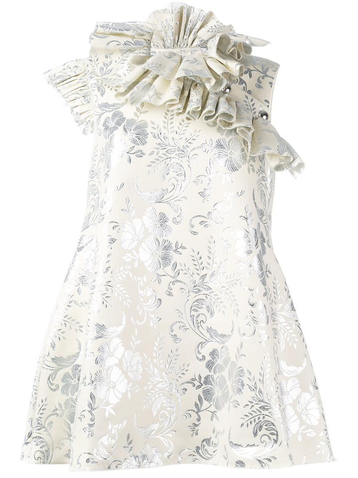 Marques'almeida - Ruffled Neck Jacquard Dress - Women - Cotton/polyamide/polyester - M, Nude/neutrals, Cotton/polyamide/polyester