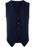 Lardini Woven Button Down Waistcoat, Men's, Size: 48, Blue, Wool