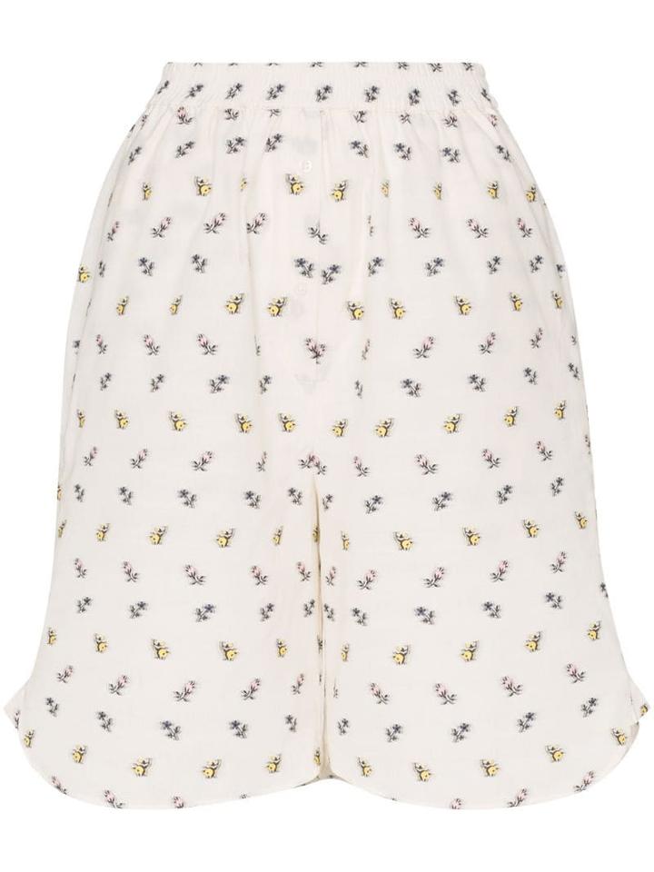Cecilie Bahnsen Floral-print Wide Shorts - Neutrals
