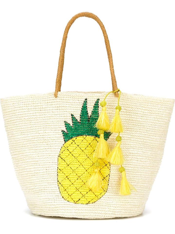 Sensi Studio Pineapple Print Tassel Detail Tote